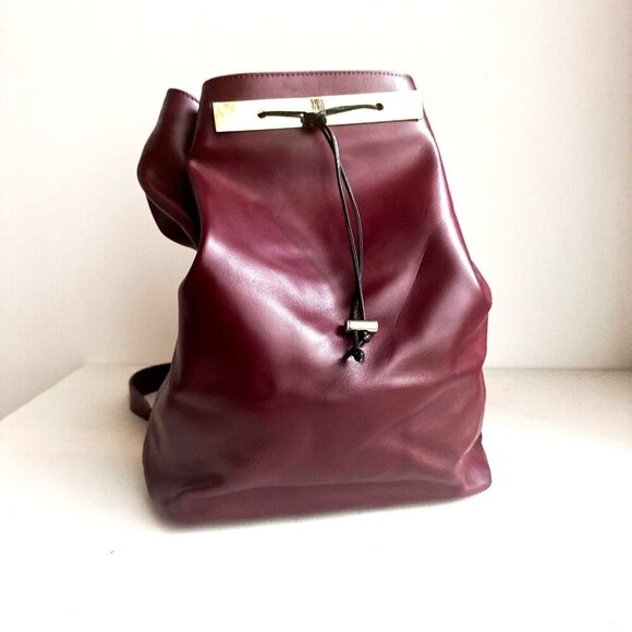 Alberta Di Canio Leather Burgundy Wine Medium Backpack - Picture 1 of 8